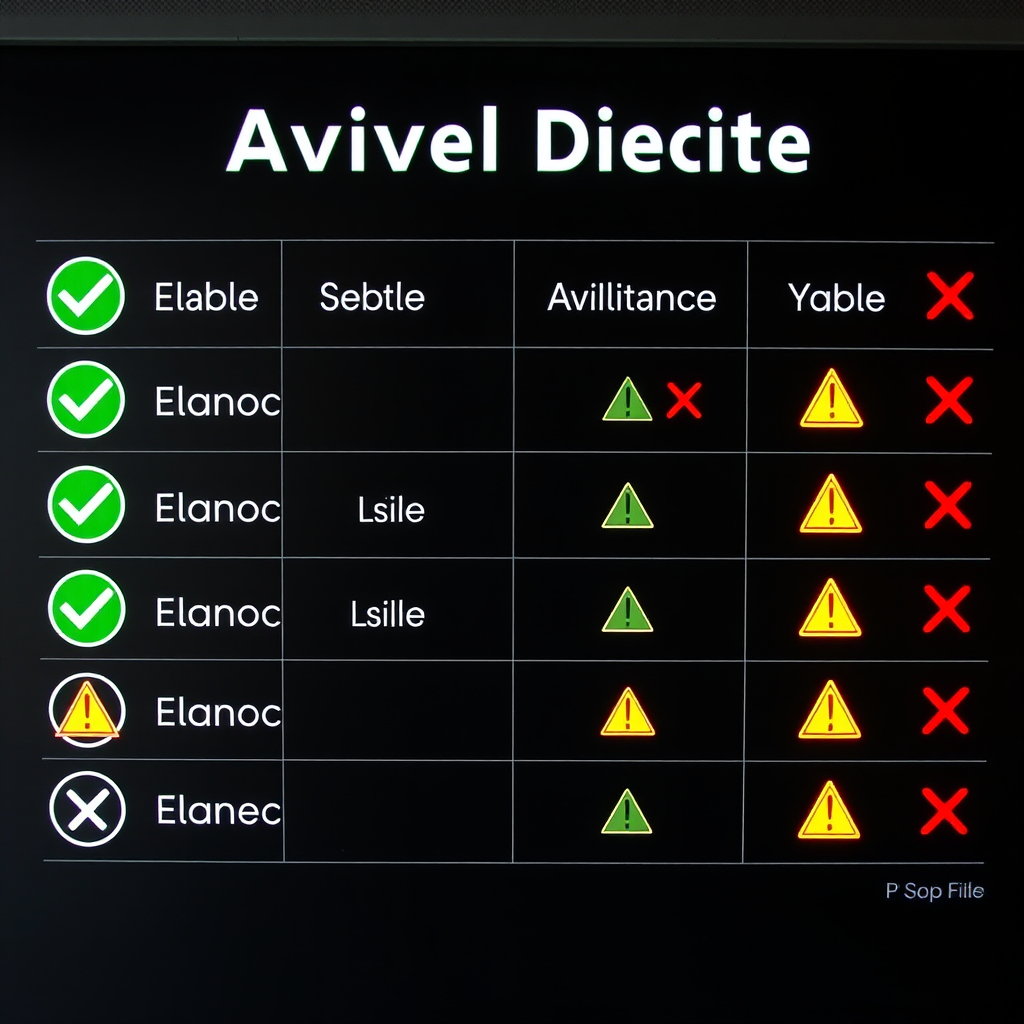 Grid display showing network device availability status with green checkmarks for online devices, red X marks for offline devices, and yellow warning indicators for devices with performance issues