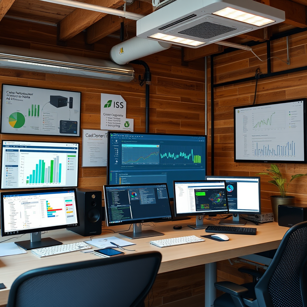 Custom network solutions workspace showing tailored software development, specialized network scanner tools, custom reporting interfaces, automated workflow systems, and personalized IT infrastructure management solutions